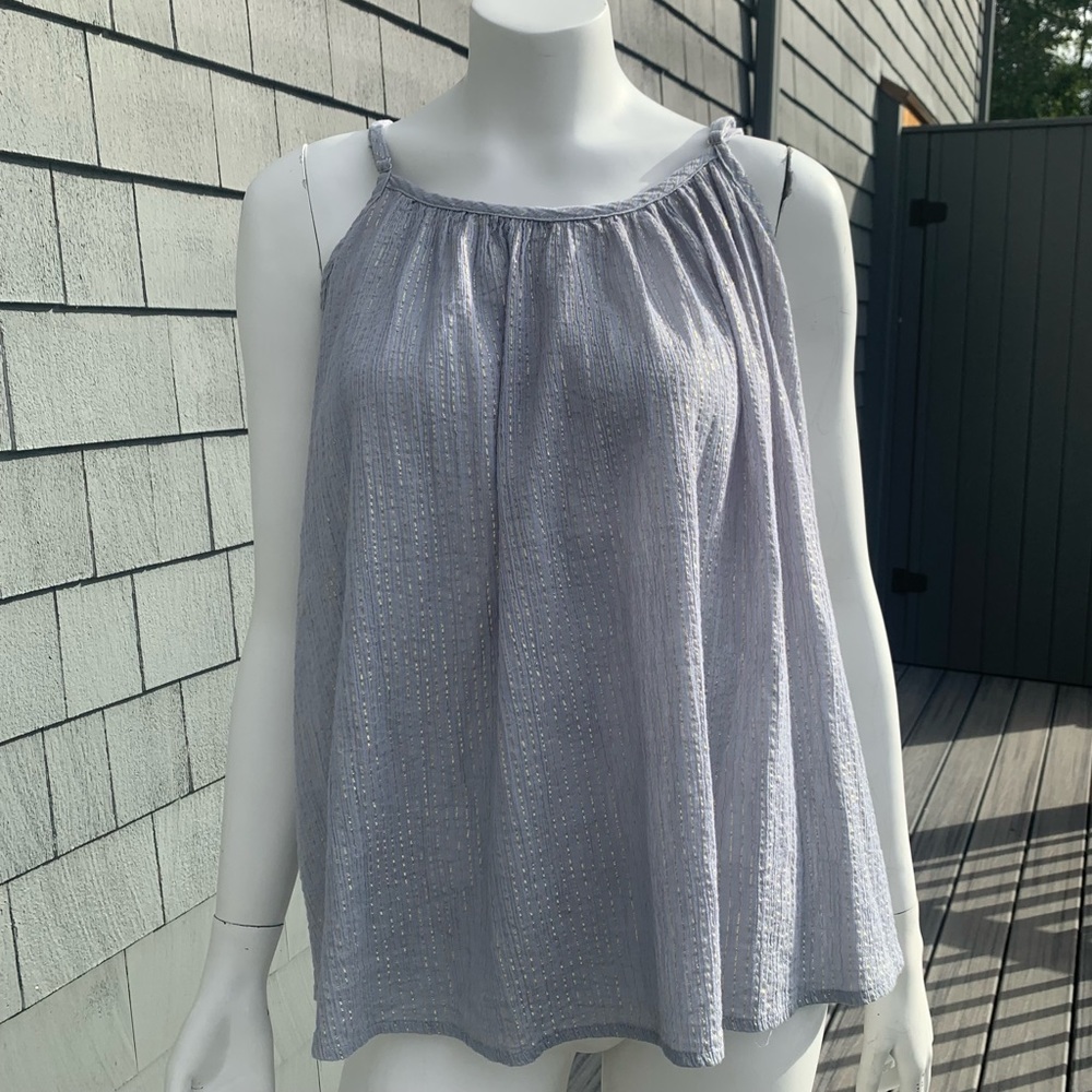 NWOT Dylan Light Blue with Gold Thread Stripes Tank Top — Size S
